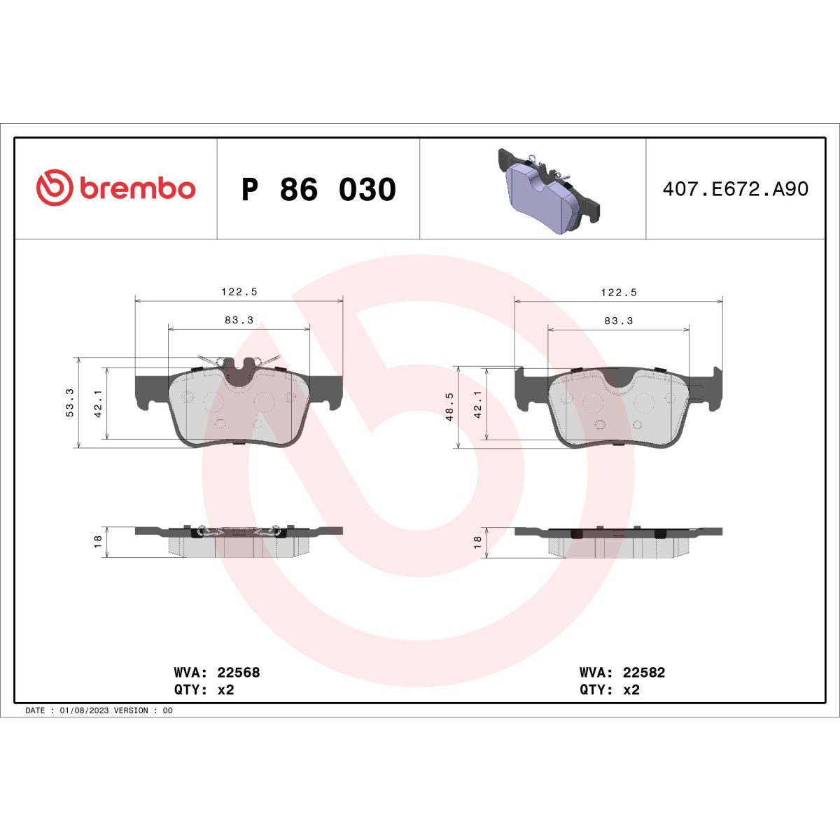 Jarrupalat, levyjarru BREMBO P 86 030