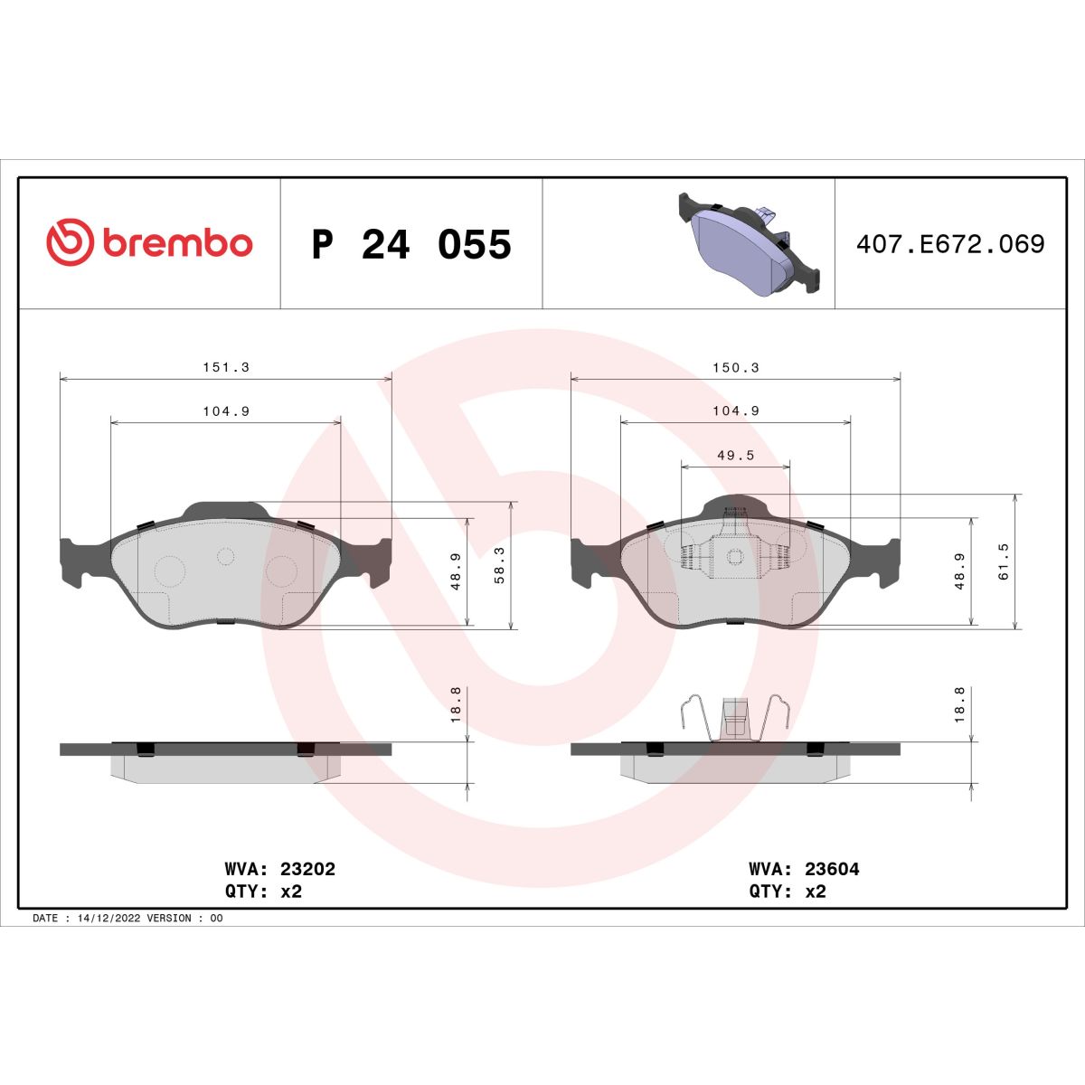 Jarrupalat, levyjarru BREMBO P 24 055