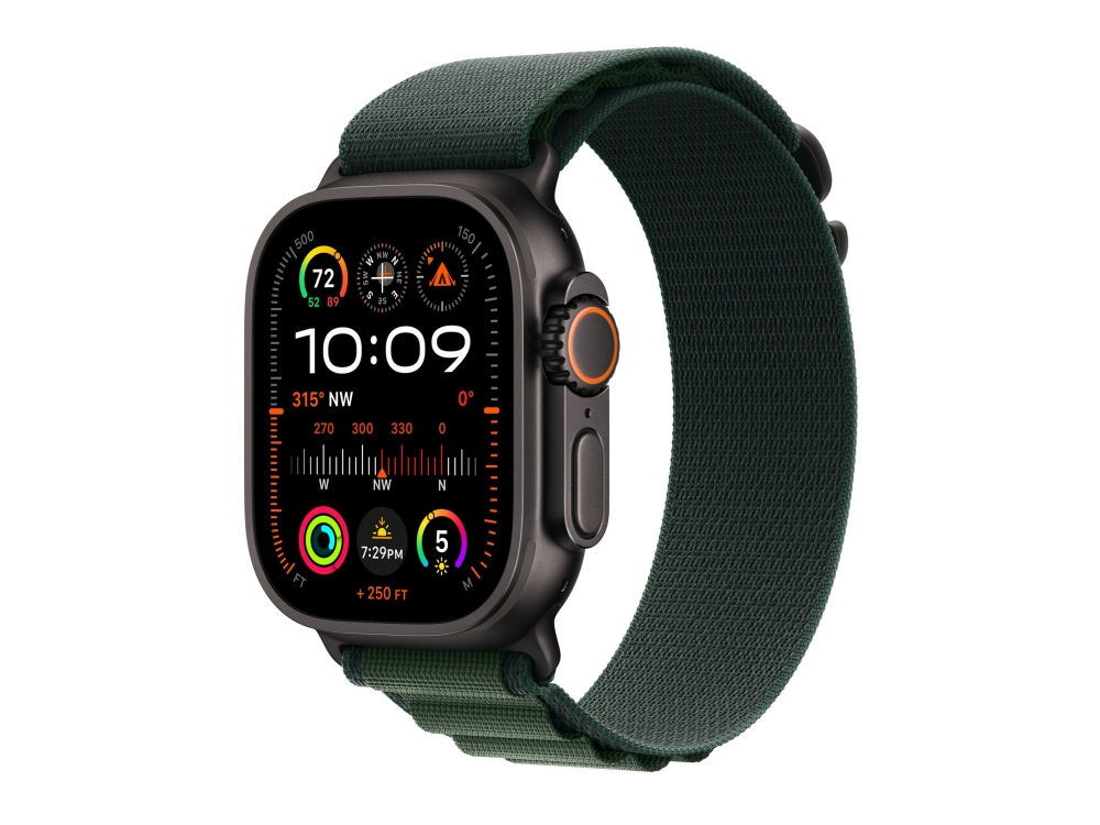Apple Watch Ultra 2 GPS + Cellular 49mm - Black Titanium Case with Dark Green Alpine Loop - Large