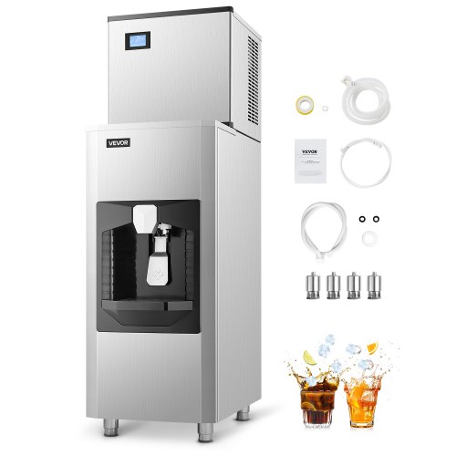 VEVOR Commercial Ice Maker, 500 Lbs/Day Ice Maker Machine, 180 Lbs Large Ice Storage Bin with 20 Lbs/Min Automatic Ice Dispensing, Self-Cleaning Ice Machine with Touchscreen for Bar, Cafe, Restaurant