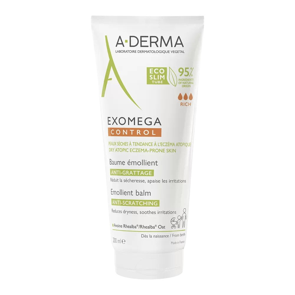 A-derma pehmittävä balsami kuivalle iholle, joka on altis atooppiselle ihottumalle Exomega Control 200 ml