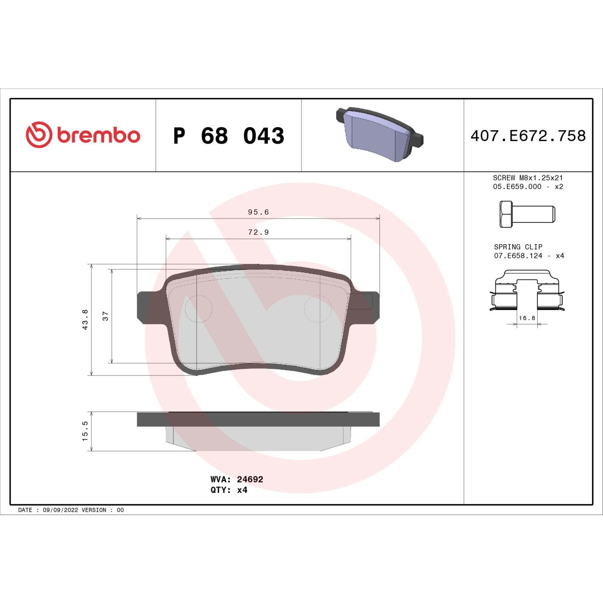 Jarrupalat, levyjarru BREMBO P 68 043