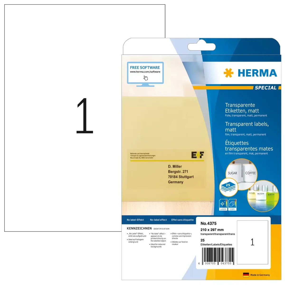 HERMA Special -tarra-arkki, läpinäkyvä matta