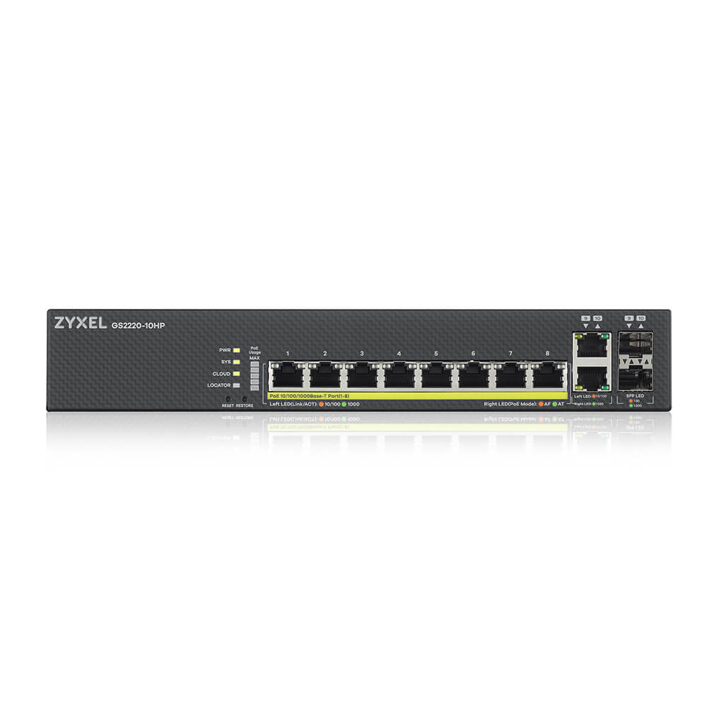 ZyXEL GS2220-10HP-EU0101F - Hallittava Layer 2 10-porttinen Gigabitin Ethernet Power over Ethernet -kytkin, Musta