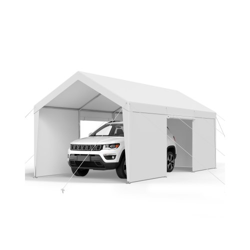 VEVOR Carport, 12 x 20 FT Outdoor Car Canopy, Potable Carport with Removable Sidewalls & Door, Heavy Duty Car Shelter, UV-Resistant & Water-Resistant, All-Season Protection for Automobile Boat White