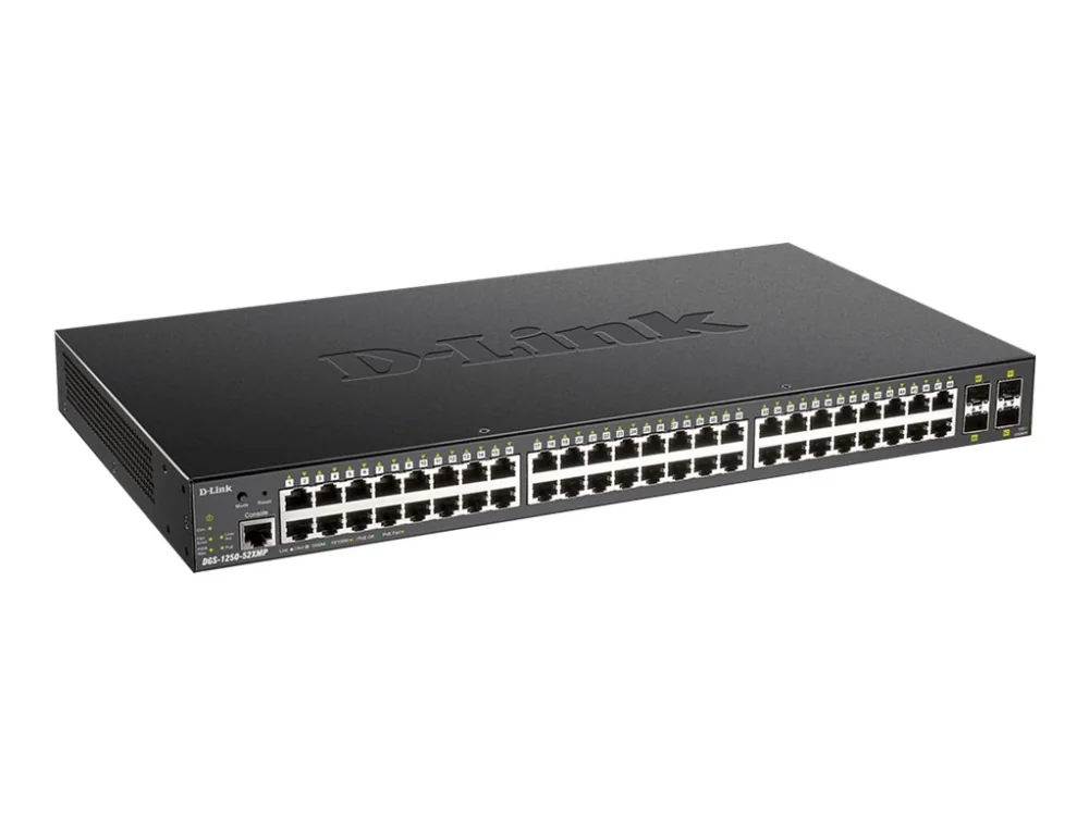 D-Link DGS-1250-52XMP, Hallittu, L3, Power over Ethernet -tuki, Telineasennus