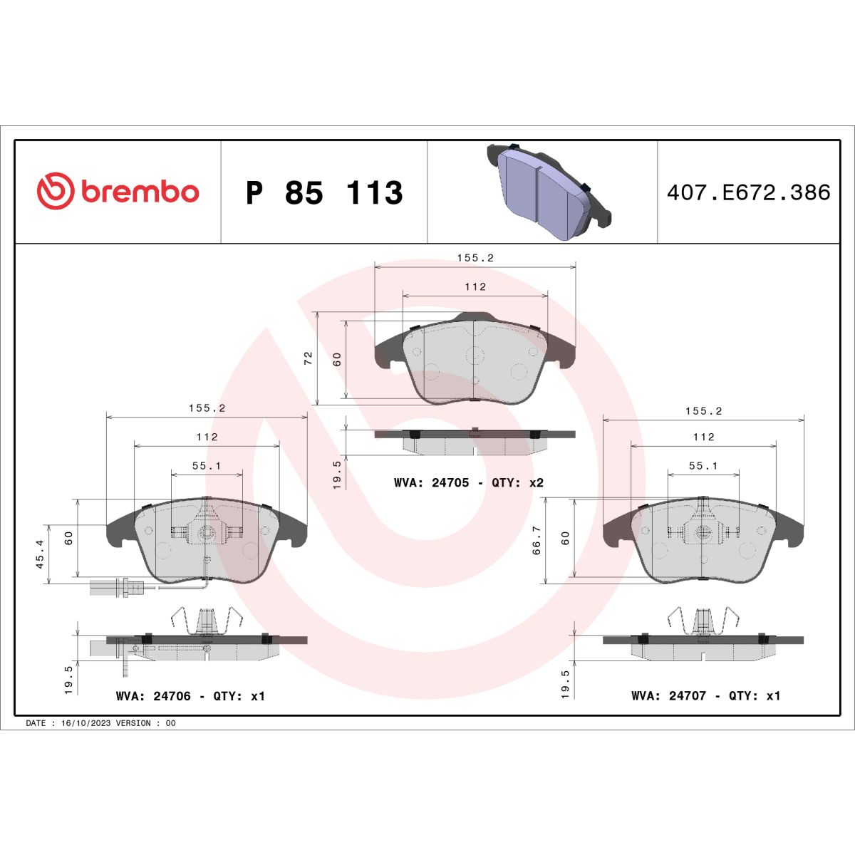 Jarrupalat, levyjarru BREMBO P 85 113