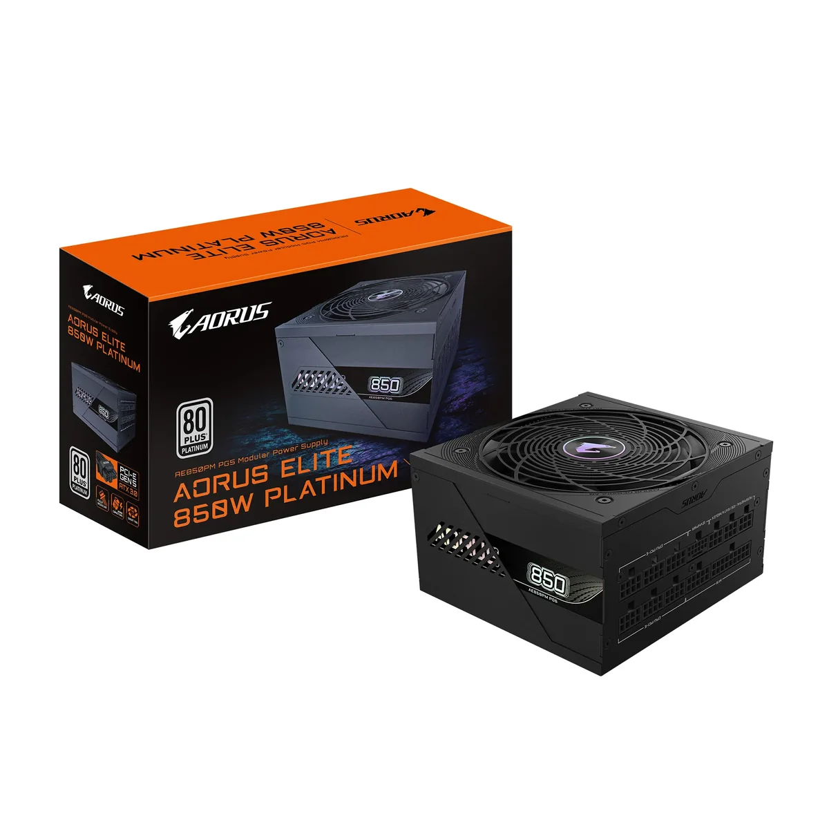 AORUS ELITE AE850PM PG5 - Virtalähde (sisäinen) - ATX12V 3.0/ EPS12V - 80 PLUS Platinum - AC 100-240 V - 850 Watt - aktiivinen PFC