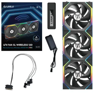 Lian Li UNI FAN SL Wireless (3-pack) - Kotelotuuletin - 120mm - Musta RGB LED valolla - 29 dBA