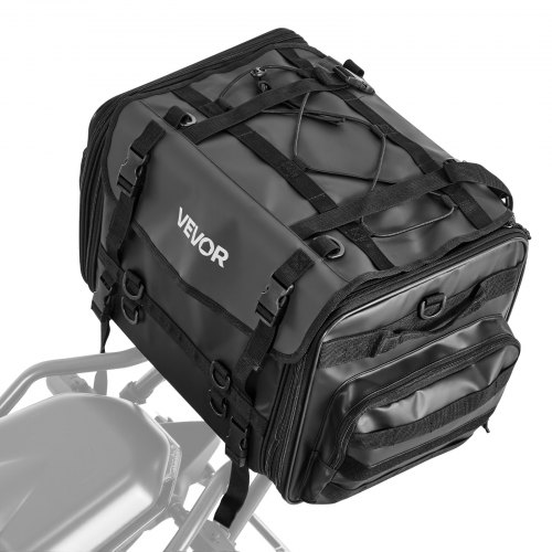 VEVOR Motorcycle Tail Bag, 40-60 L Expandable Motorcycle Rear Seat Bag with Waterproof Rain Cover, Foldable Outdoor Sports Motorbike Luggage Storage with Shoulder Straps, Pocket & Elastic Cord, Black