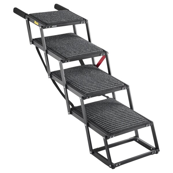 VEVOR Dog Stairs for Car, 4 Steps Extra Wide Foldable Dog Ramp for Large Dogs with Non-Slip Rug Surface, Portable Lightweight Pet Ladder for Car, SUV, Truck, High Beds, Sofas, Support up to 91 kg