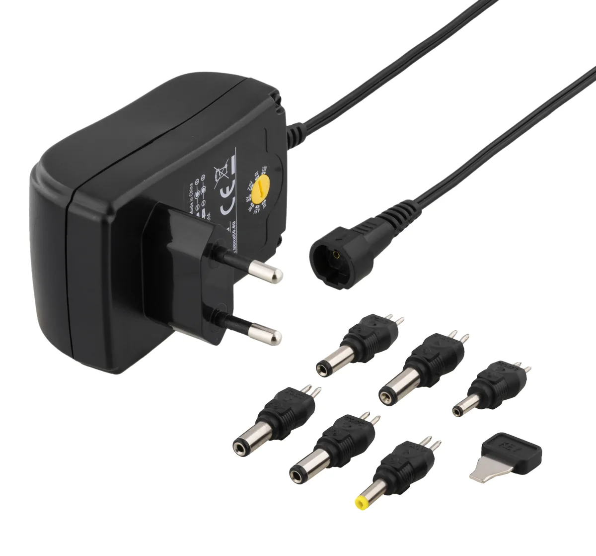 DELTACO switchable power supply, 100-240 V, 3-12 V, 1,5 A, 6 tips