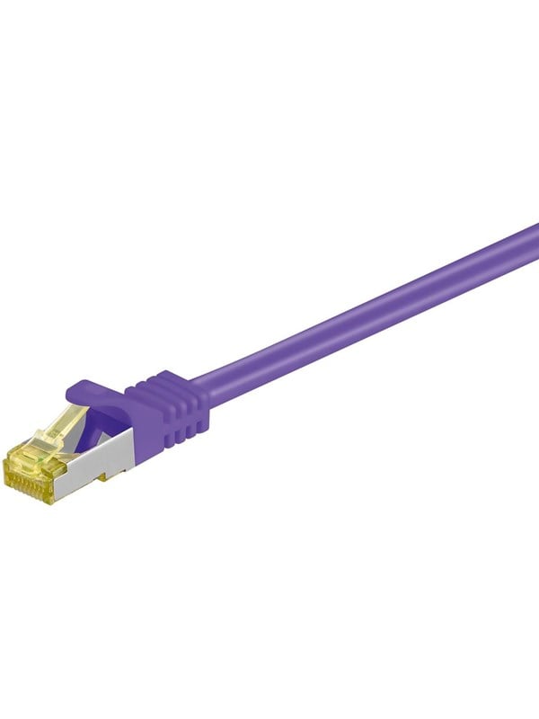 Goobay RJ45 patchkabel S/FTP (PiMF), 500 MHz, med CAT 7 råkabel, violett, 15 m LSZH halogenfri kabelhölje, koppar, RJ45-kontakt (CAT 6A)