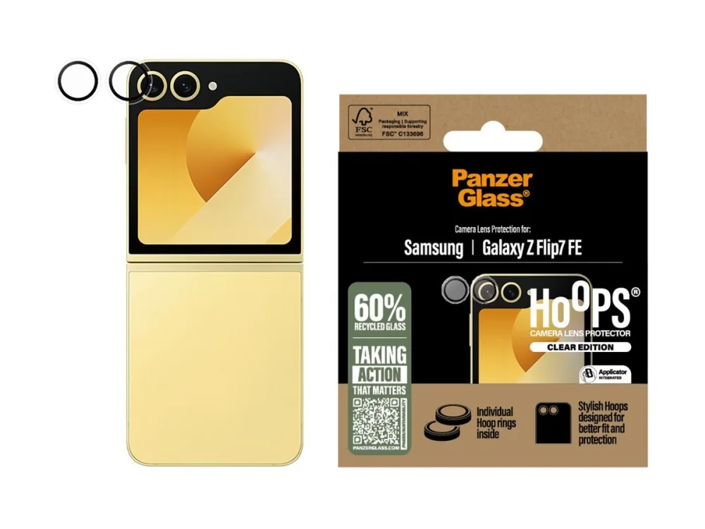 PanzerGlass ® Hoops® Camera Lens Protector Transparent Samsung Galaxy Z Flip7 FE, Samsung, Samsung - Galaxy Z Flip7 FE, Asennus kuivana, Naarmuuntumisenkestävä, Iskunkestävä, Läpinäkyvä, 1 kpl