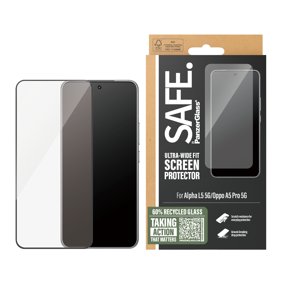 SAFE by PanzerGlass Screen Protector Alpha L5 5G | OPPO A5 Pro 5G | Ultra-Wide Fit