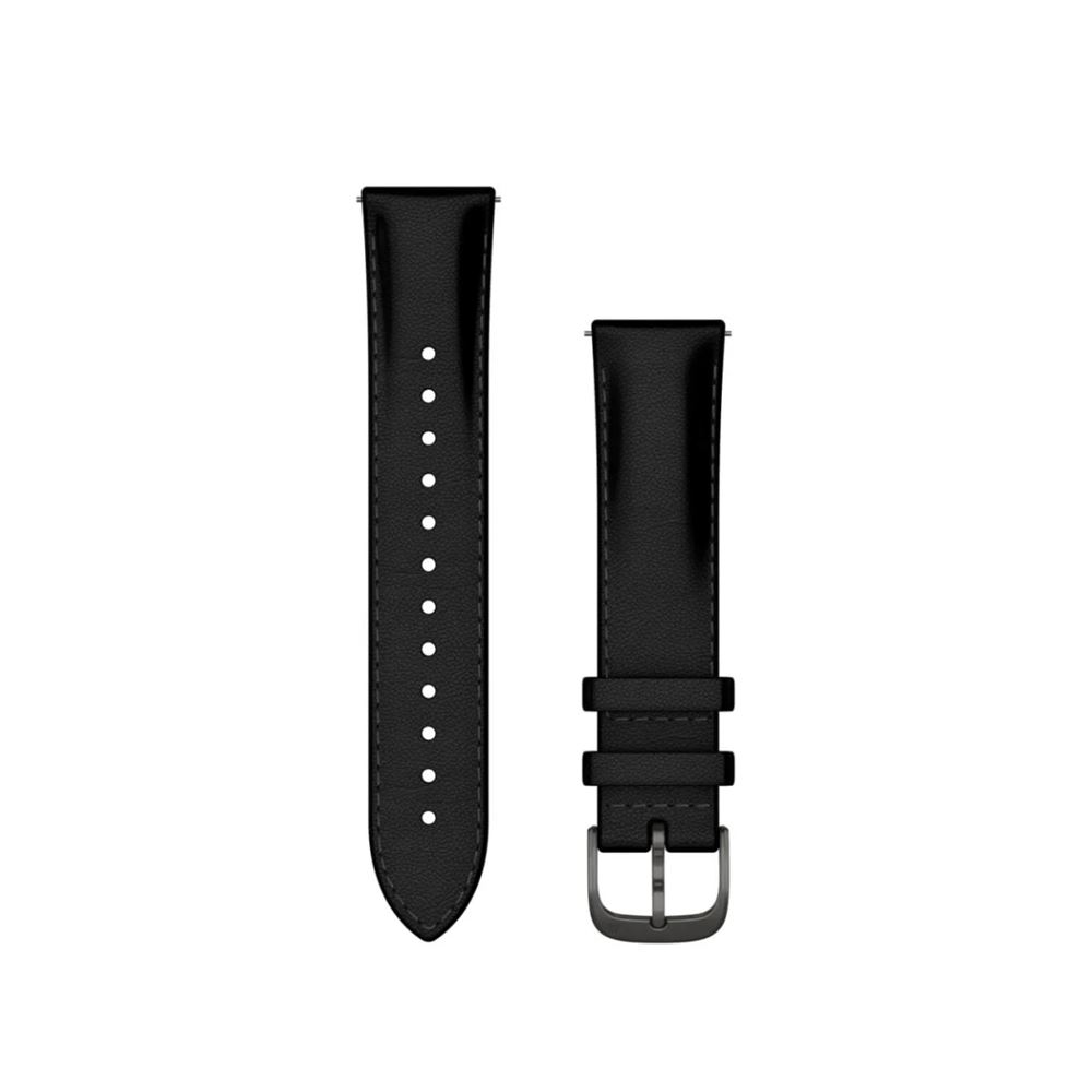 Garmin Armband med snabbfäste (20 mm). Svart läder med borstade skiffergrå de
