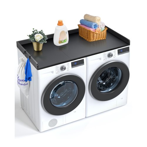 VEVOR Washer Dryer Countertop with 3 Splicing Panels, 54" x 27" Wooden Washer and Dryer Countertop with Non-Slip Pads, Water-Resistant Laundry Topper for Laundry Room Organization and Storage, Black
