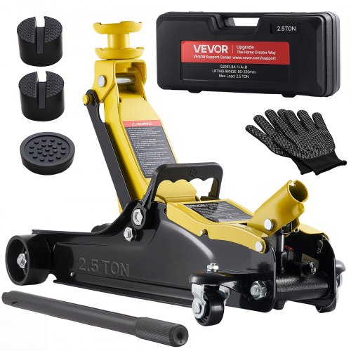 VEVOR Low Profile Floor Jack, 2.5 Ton Capacity, Steel Racing Floor Jack with Single Piston Quick Lift Pump & SUV Adapters, Hydraulic Trolley Car Lift for Sports Cars, Sedans, Lifting Range 85-350 mm