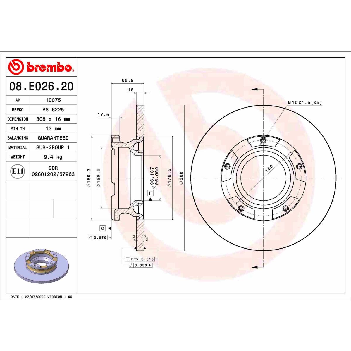 Jarrulevy BREMBO 08.E026.20