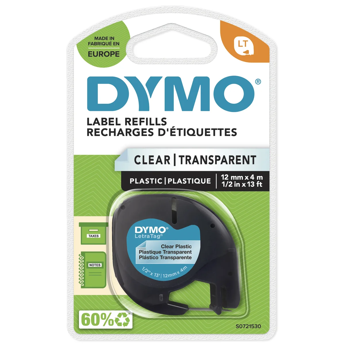 Dymo Tape Letratag 12mm Muovi Selvä