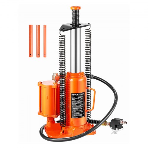 VEVOR Air Hydraulic Bottle Jack, 12 Ton Max Load Capacity, 265-505 mm Lifting Range, Pneumatic/Manual Heavy Duty Welded Bottle Jack with Hand Pump for SUV, Pickup, Truck, and Car Auto Repair, Orange