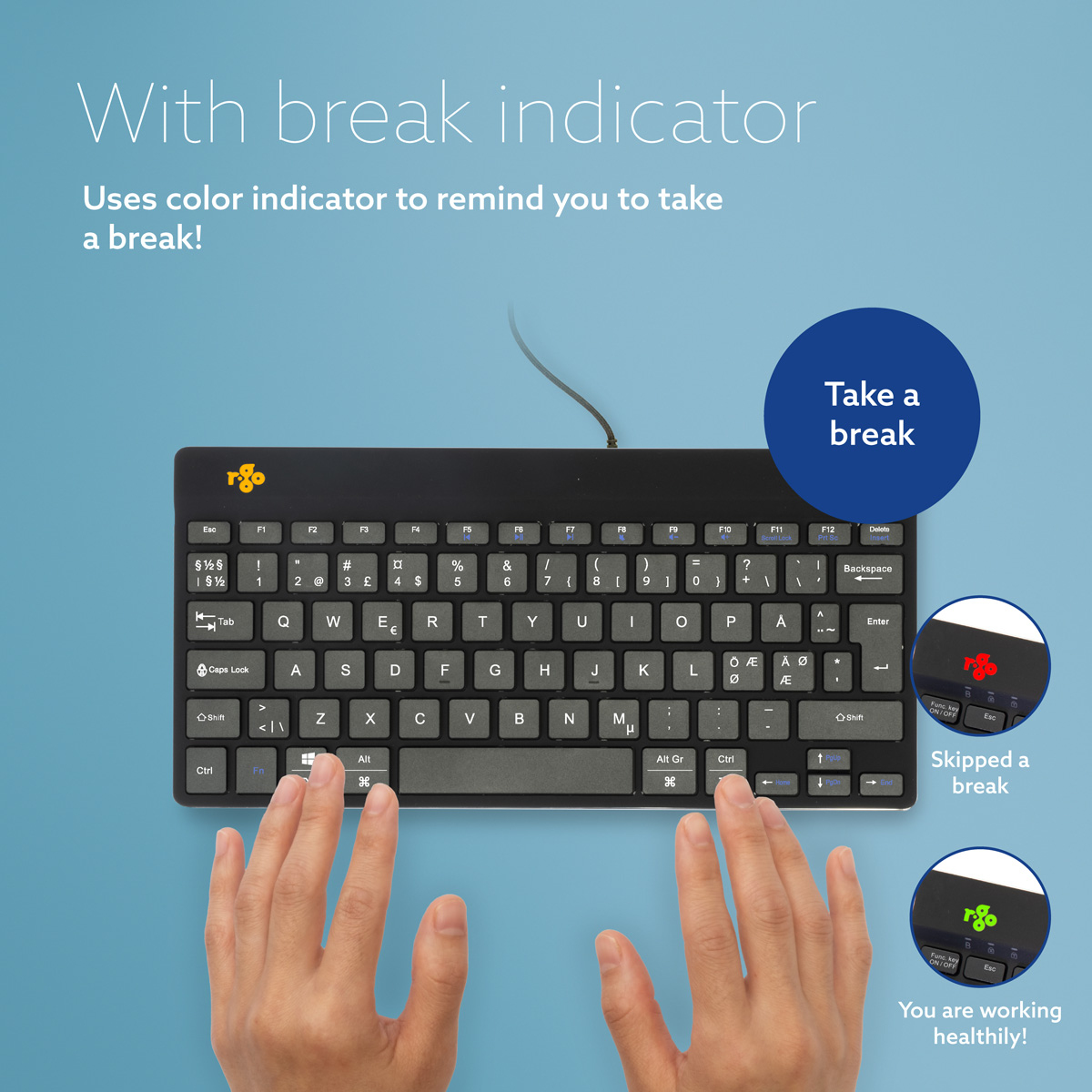R-go Tools Compact Break Keyboard Langallinen Pohjoismainen