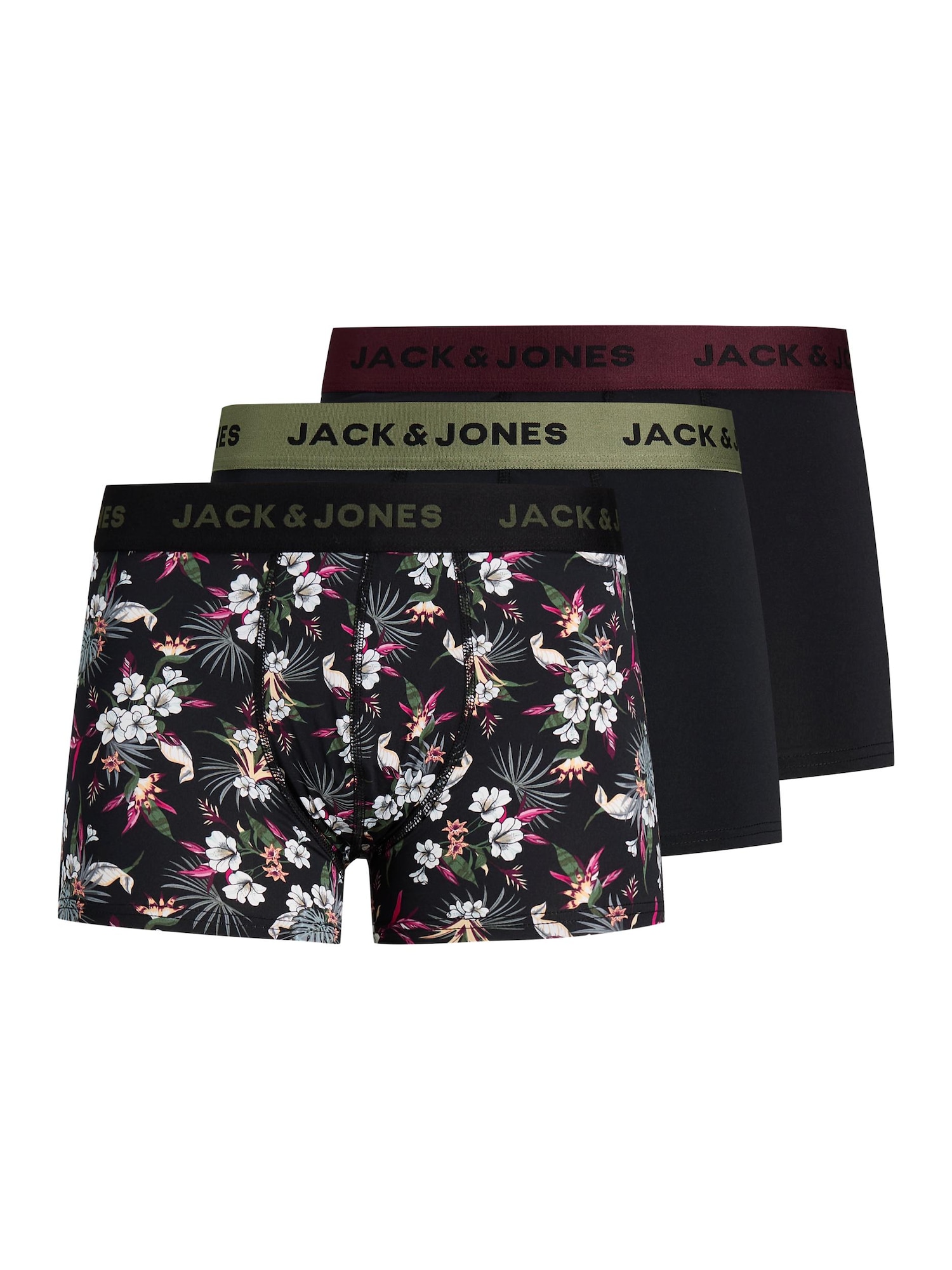JACK & JONES Bokserishortsit 'JACFlower' vihreä / viininpunainen / musta / valkoinen