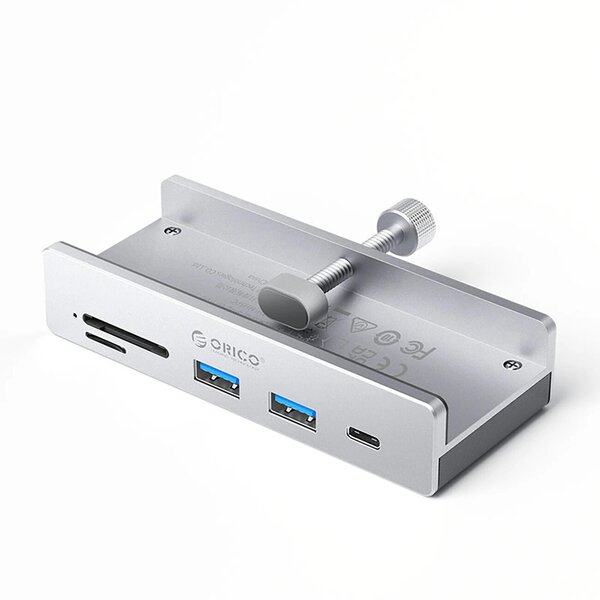 ORICO MH5PC Hub Clamp-Mounted USB-C / 2x USB-A 3.2 + 1x USB-C 3.2 + 1x SD&TF - Silver USB hub - 5 porttia - USB 3.2 - Harmaa