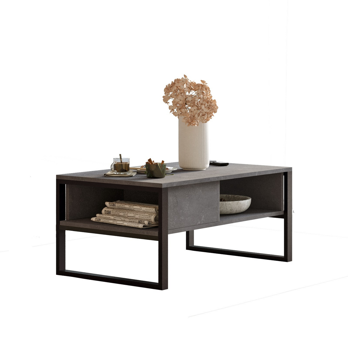 Norda Design moderni sohvapöytä metallirungolla, hopea, 100 cm | 100 % melamiinipinnoitettu, 18 mm paksu | Tyylikäs ja toimiva useilla hyllyillä