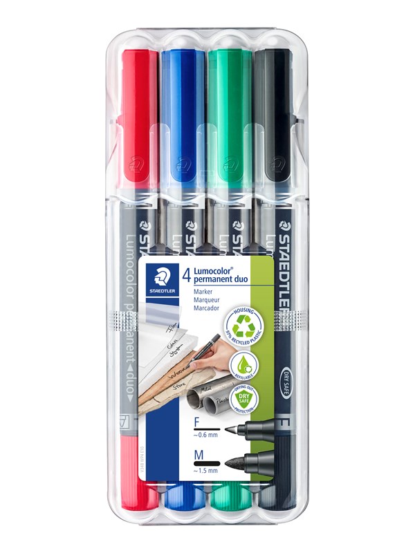 Staedtler Pysyvä merkkauskynä Lumocolor duo 4 kpl laatikko