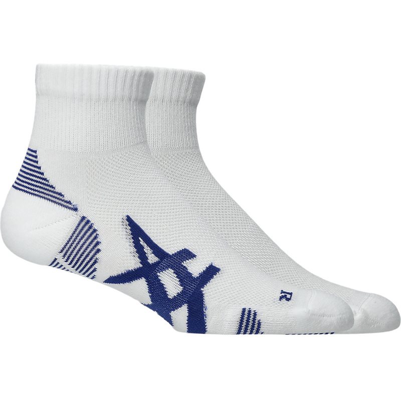 Asics 2 Pack Cushioned Run Quarter Sock Brilliant White/Asics Blue - M