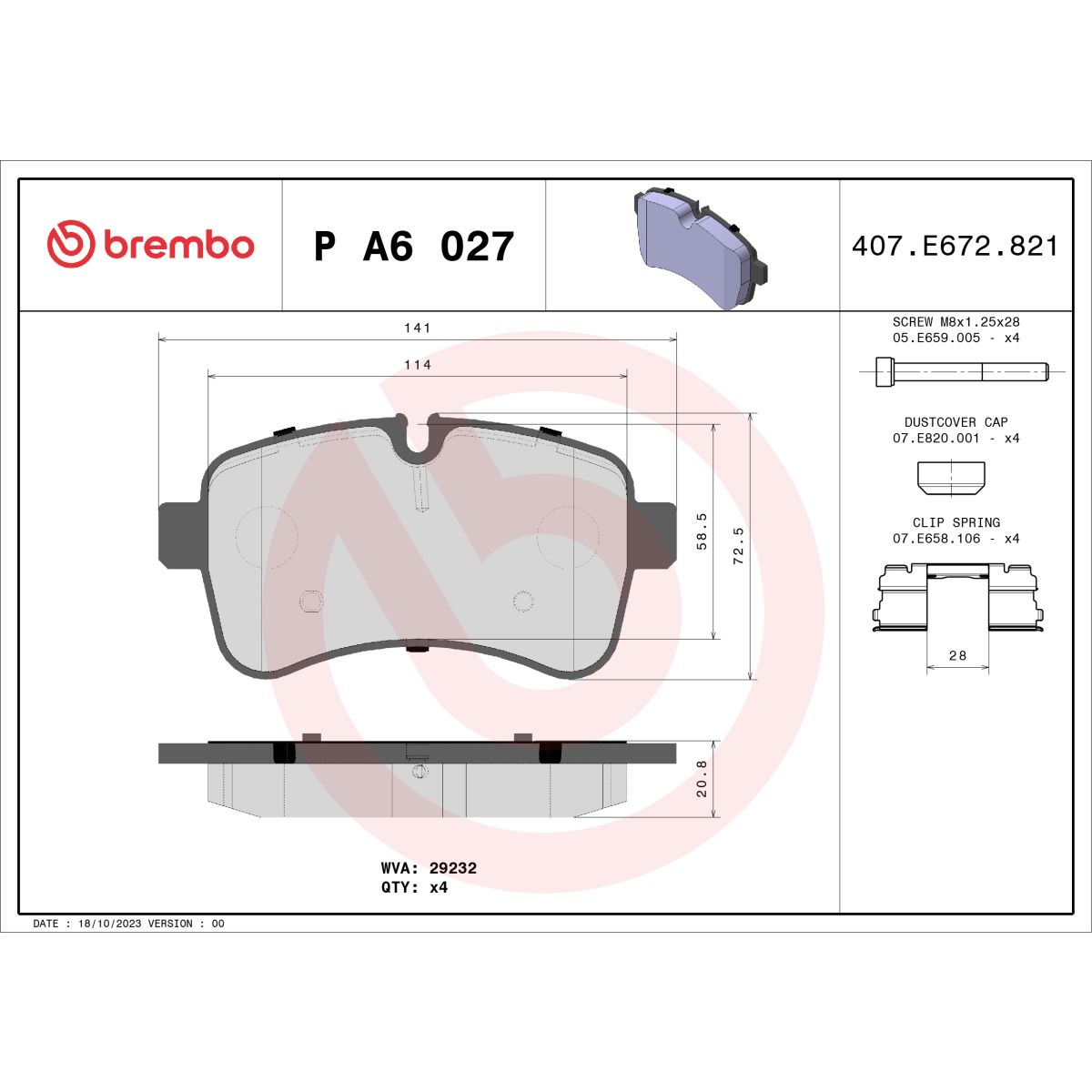 Jarrupalat, levyjarru BREMBO P A6 027