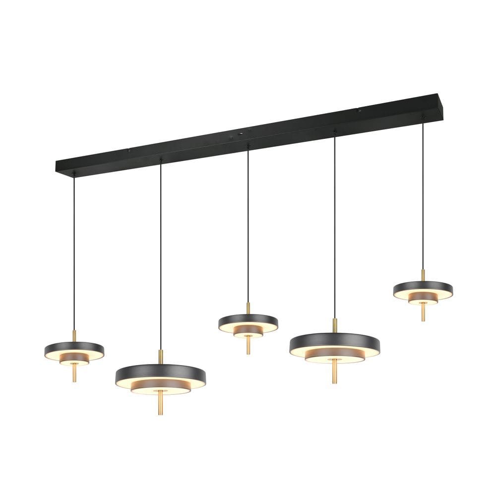 LED-riippuvalaisin Keaton, musta/kulta 140 cm CCT, 5-lamppuinen.