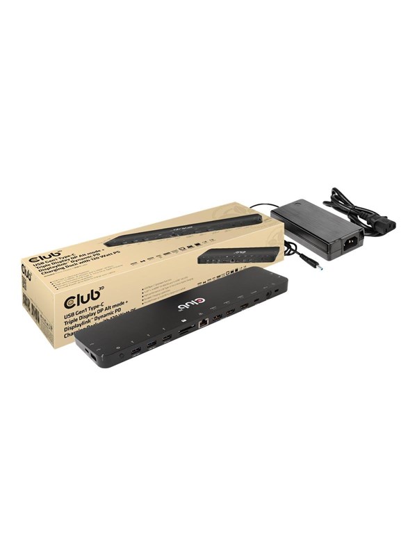 Club 3D 3.2 Gen1 USB-C 13-in-1 -telakka 120W virta -adapterilla, Musta