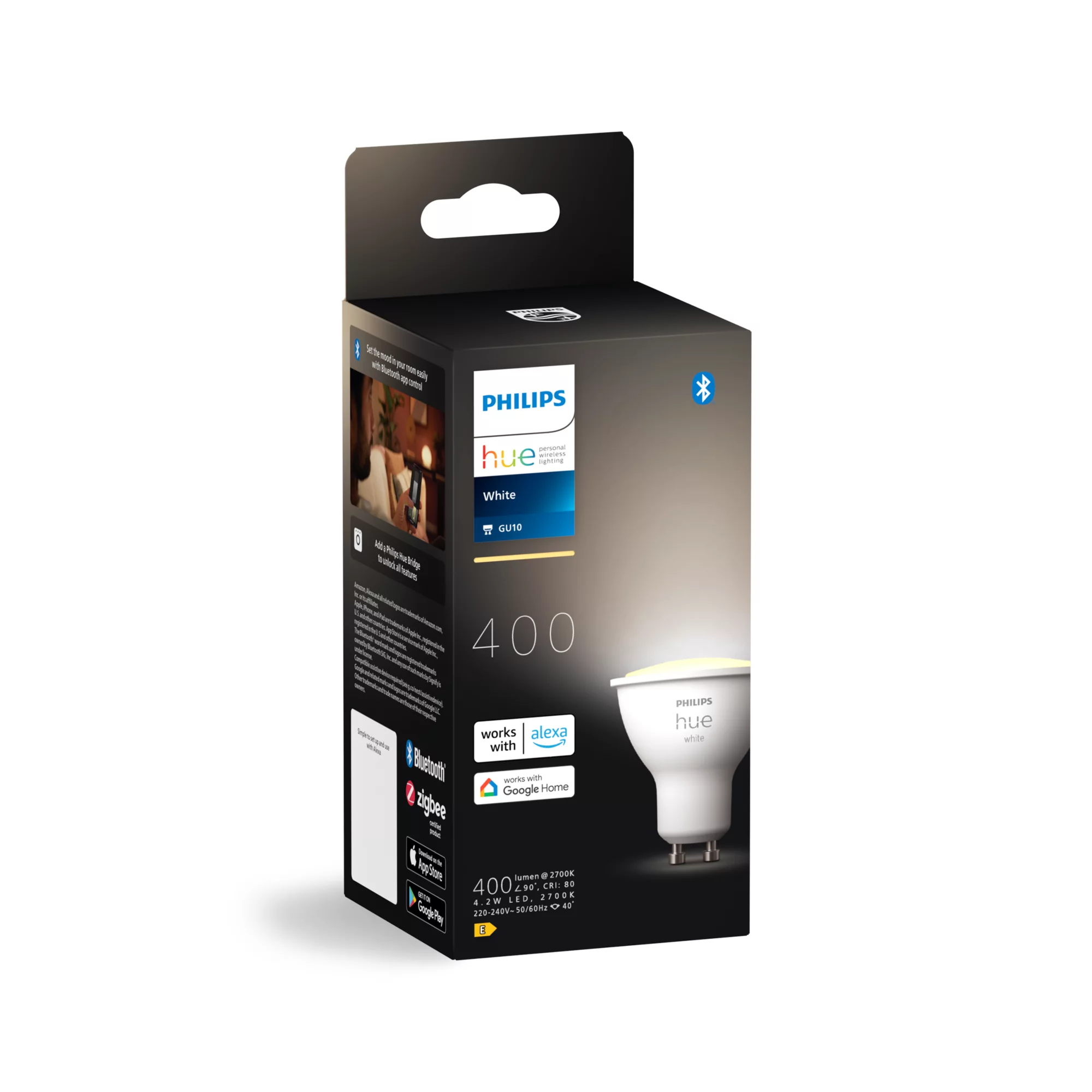 Philips Hue White - LED-spottilamppu - GU10 - 4.2 W - luokka E - pehmeä lämmin valkoinen valo - 2700 K