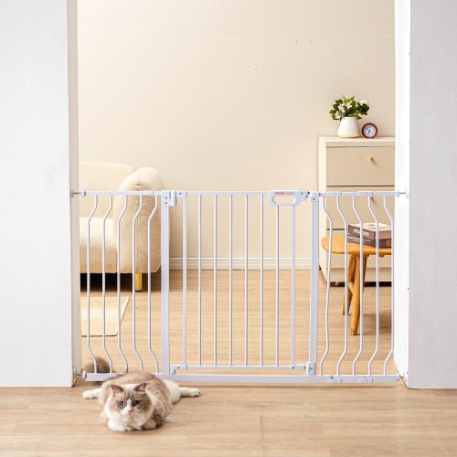 VEVOR Baby Gate, 29.5"-51" Extra Wide, 30" High, Dog Gate for Stairs Doorways and House, Easy Step Walk Thru Auto Close Child Gate Pet Security Gate with Pressure Mount Kit and Wall Mount Kit, White