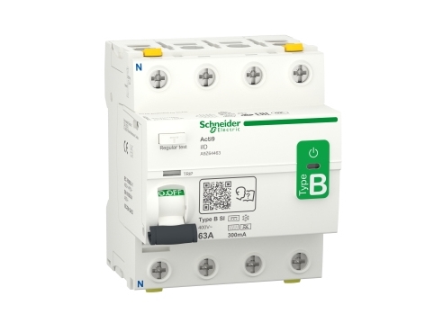 Schneider Electric Acti9 rccb maasulku suojaus 4p 63a 300ma b-luokka-si super immun ac/dc asennettavaksi, jossa on 3p nopeussäädin ja invertteri johtuen tasavirtavirrasta.