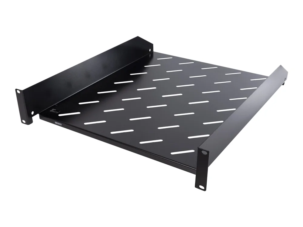 Deltaco 19 kiinteä hylly, 2U, syvyys 350mm, 600/800x600-kaapille 15kg, Kehikon hylly, Terästä, musta, 1 kpl, 3 kg