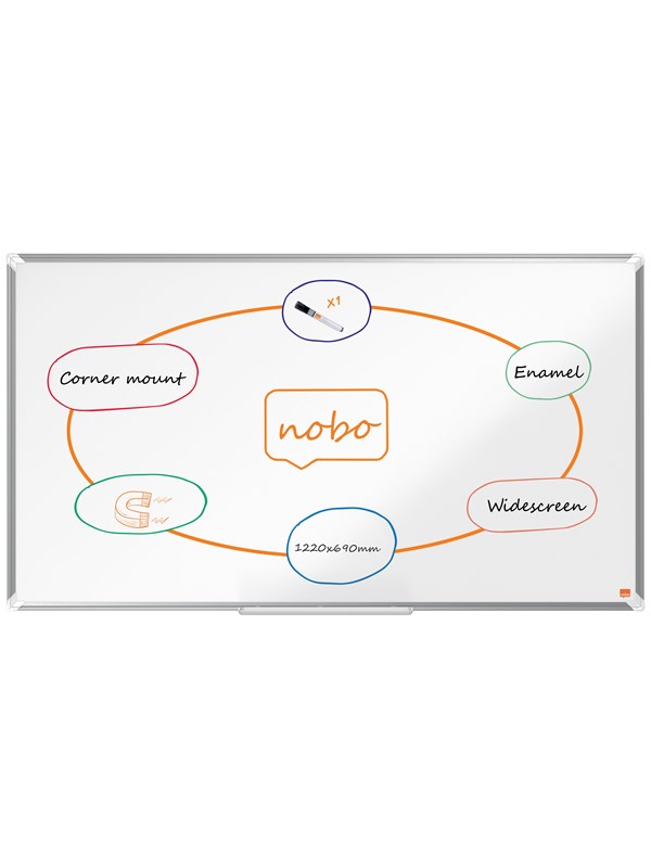 Nobo Premium Plus Widescreen valkotaulu 122x69cm emali, 1204 x 673 mm, Emali, Kiinteä, Magneettinen