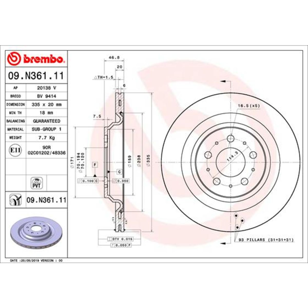 Jarrulevy BREMBO 09.N361.11