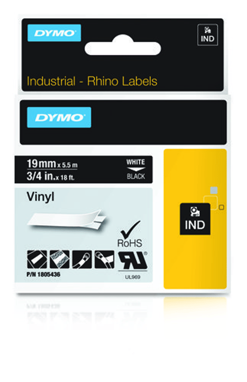 Dymo Tape Rhinopro Pysyvä Vinyyli 19mm Valkoinen/musta