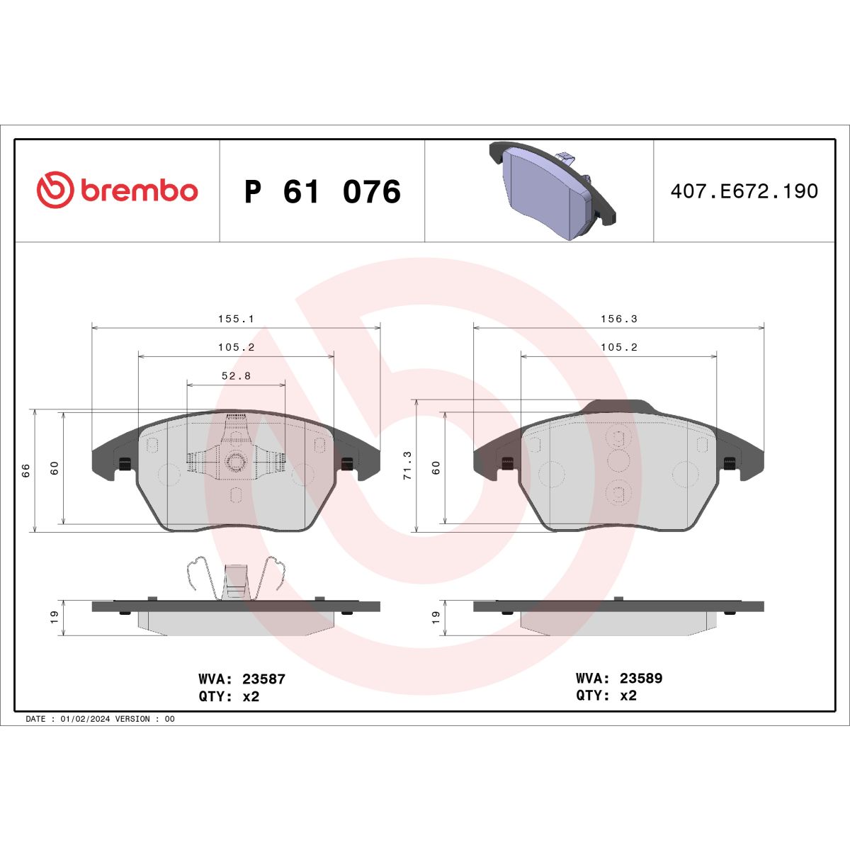 Jarrupalat, levyjarru BREMBO P 61 076