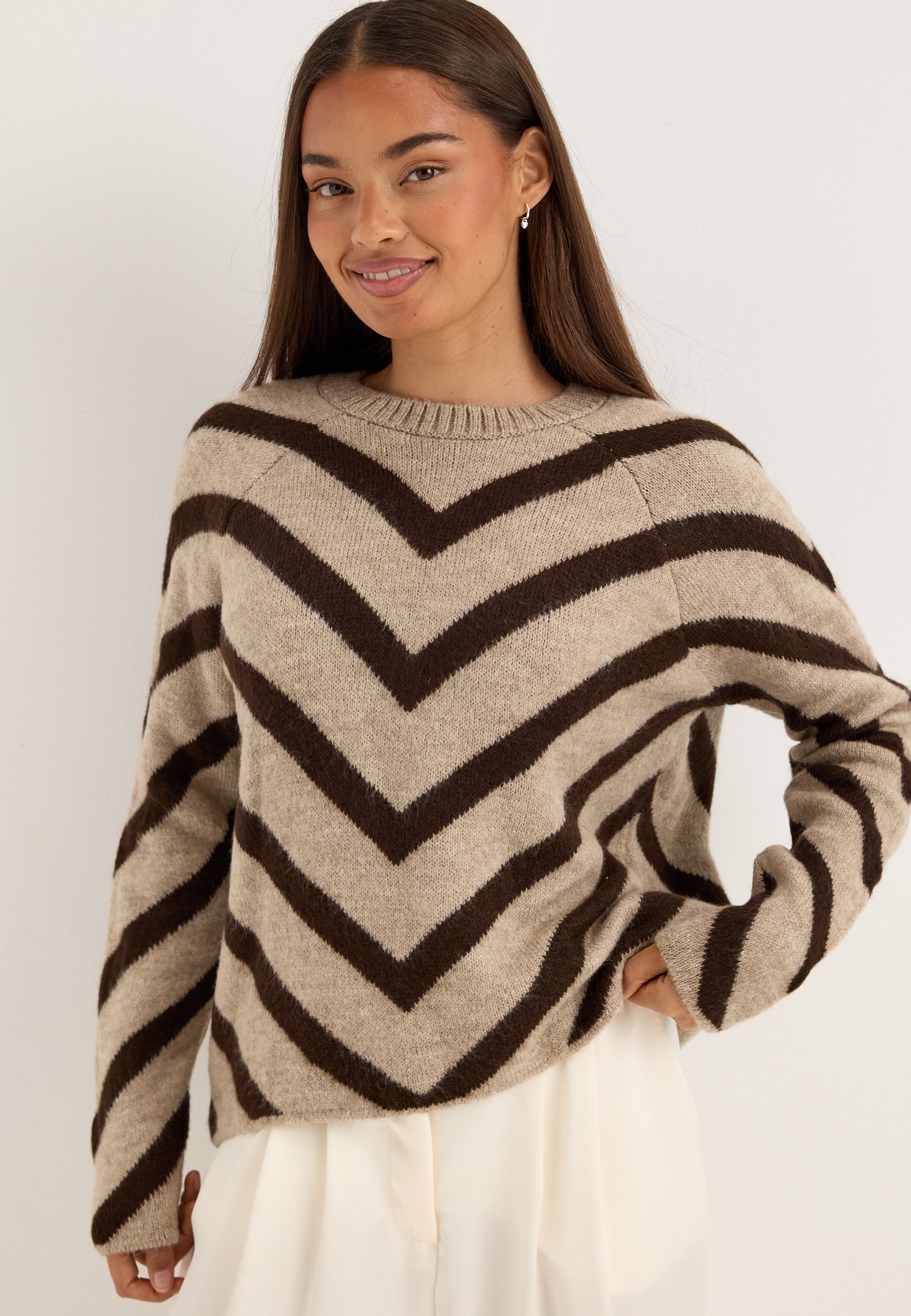 ONLY Neulepaita 'ONLELIZA' meleerattu beige / tummanruskea