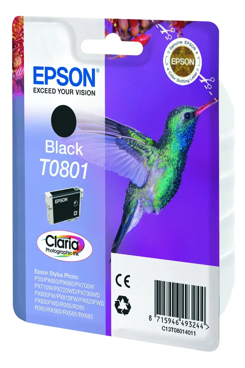 Epson T0801-mustekasetti, 7.4 ml, musta