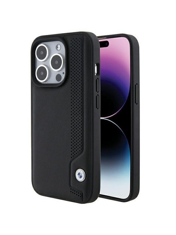 BMW Leather Blue Dots iPhone 15 Pro Max Case - Black