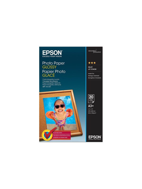 Epson Photo Paper Glossy - A3+ - 20 Arkkia, Kiilto, 200 g/m², A3+, 20 arkkia, - WorkForce WF-7620DTWF - WorkForce WF-7610DWF - WorkForce WF-7110DTW - WorkForce WF-3640DTWF -..., 1 kpl