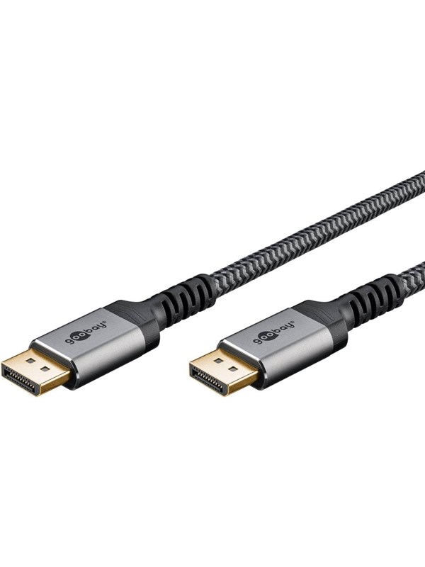 Goobay DisplayPort-kabel, DP 1.4, 3 m, Sharkskin Grey DisplayportTM plugg > DisplayportTM plugg