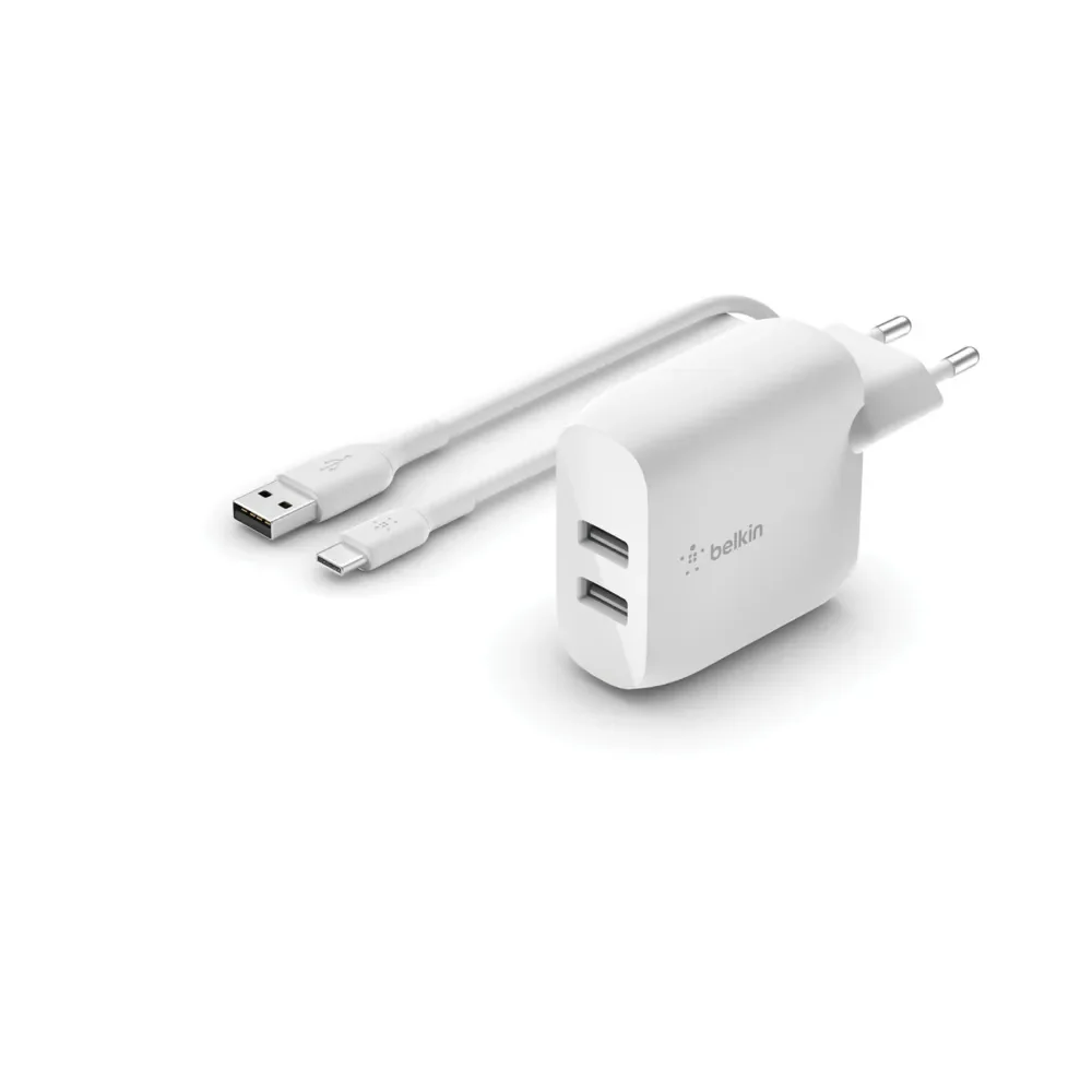 Belkin BoostCharge Dual USB-A 24W - Virtalähde, Valkoinen