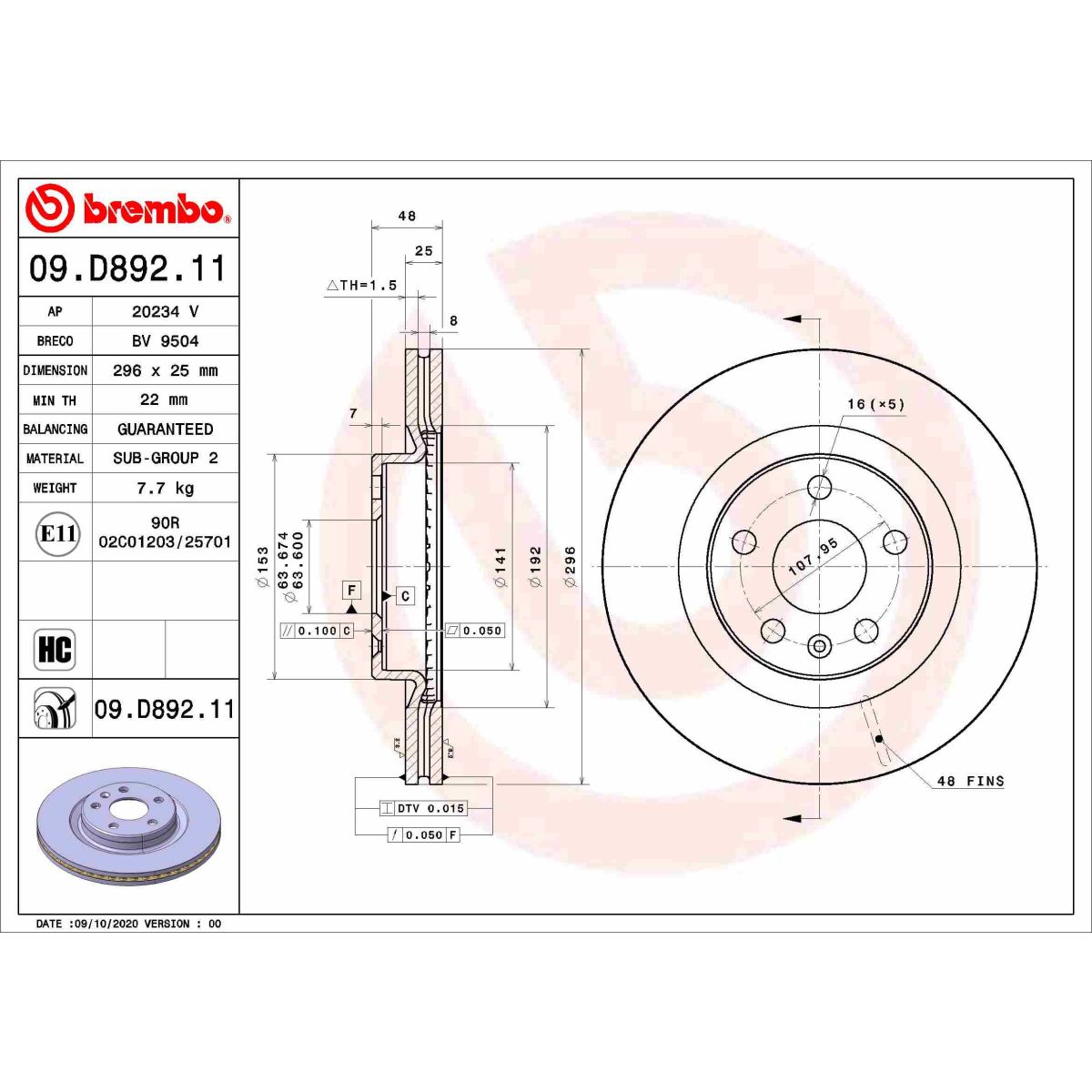 Jarrulevy BREMBO 09.D892.11