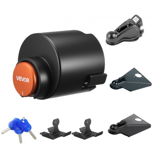 VEVOR Trailer Lock, Fits 50.6 & 58.6 mm Straight Tongue Ball Couplers, Heavy Duty Hitch Lock with 3 Keys Secures Security Chains, Anti-Theft RV Trailer Tongue Locks for RV, Trailer, Boat